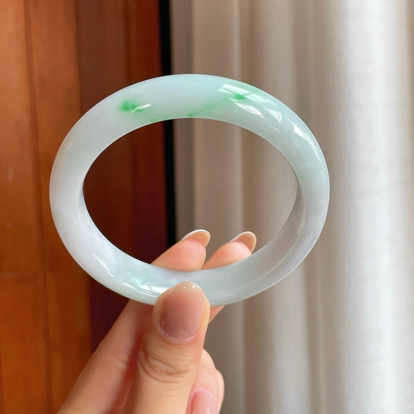 糯冰带色翡翠平安镯（58mm）（yc374051）