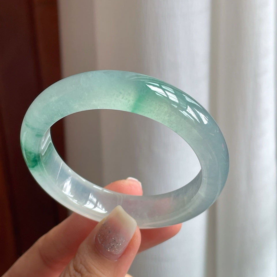 冰玻种飘花翡翠平安镯（52.3mm）（yc175295）