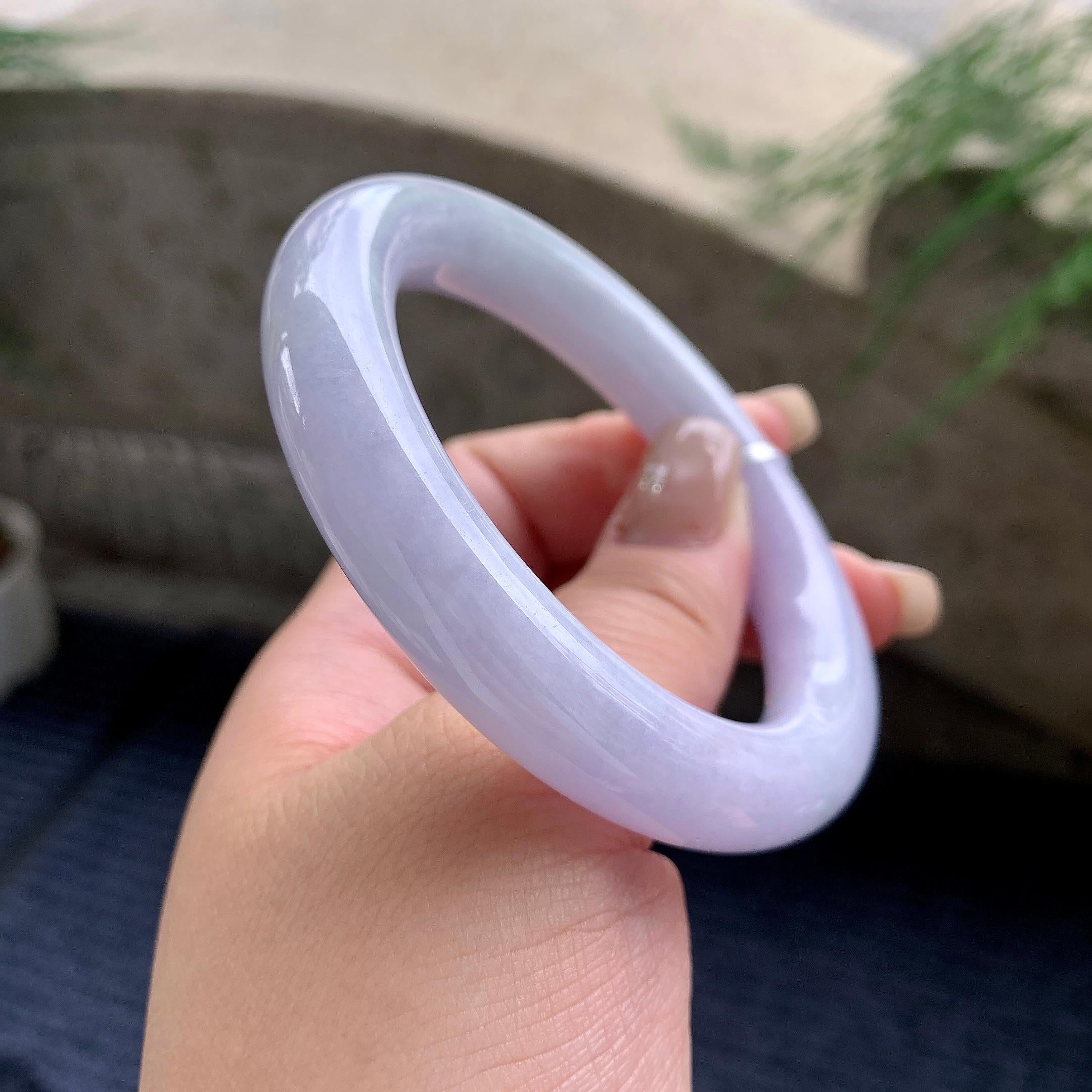 细糯种淡紫罗兰圆条手镯 56圈口 天然缅甸A货翡翠（yc464047）