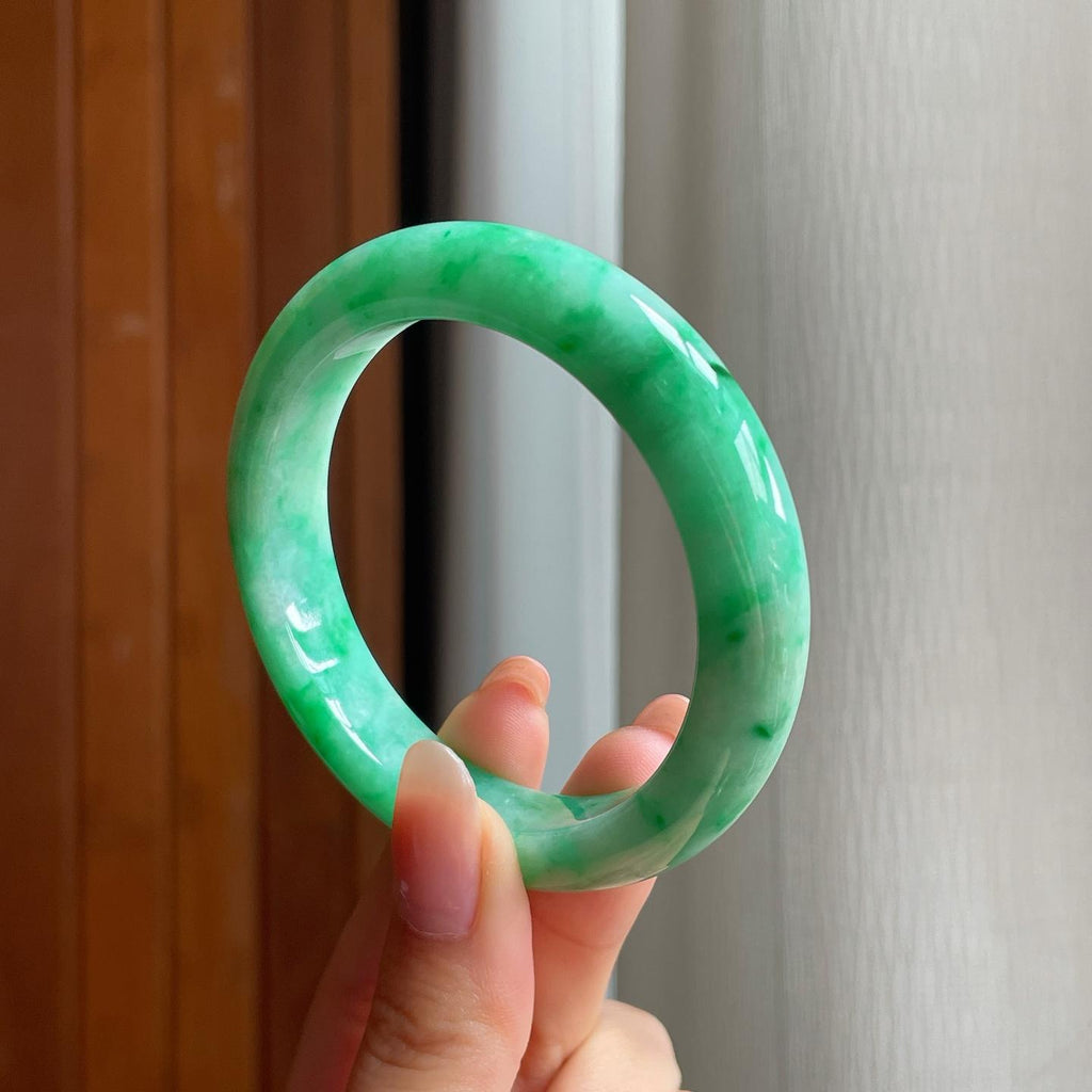 糯冰果绿翡翠平安镯（54.6mm)（yc345454）