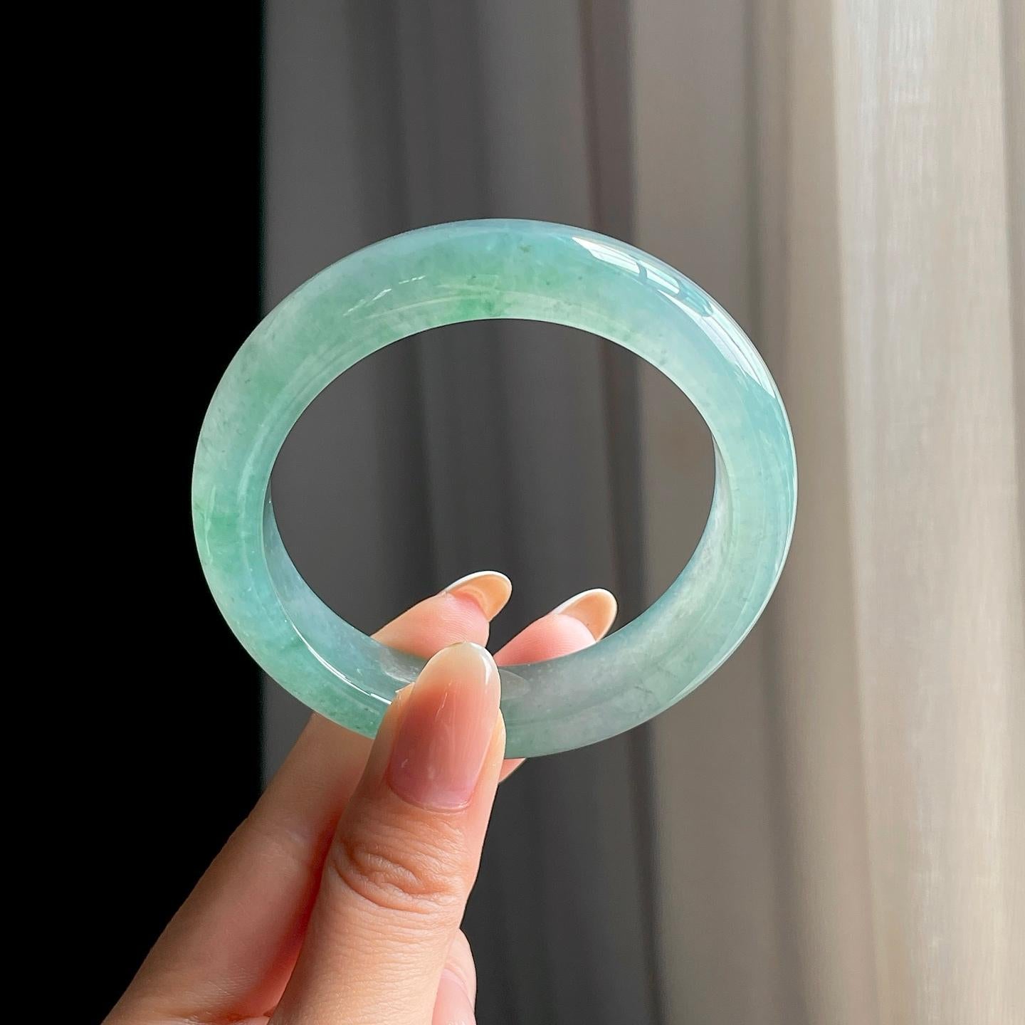 冰种飘花翡翠平安镯（55.4mm)（yc408458）