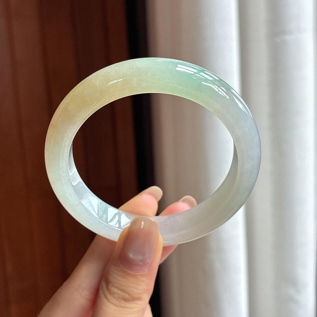 糯冰黄加绿正圈平安镯 54圈 天然缅甸A货翡翠（yc441268）
