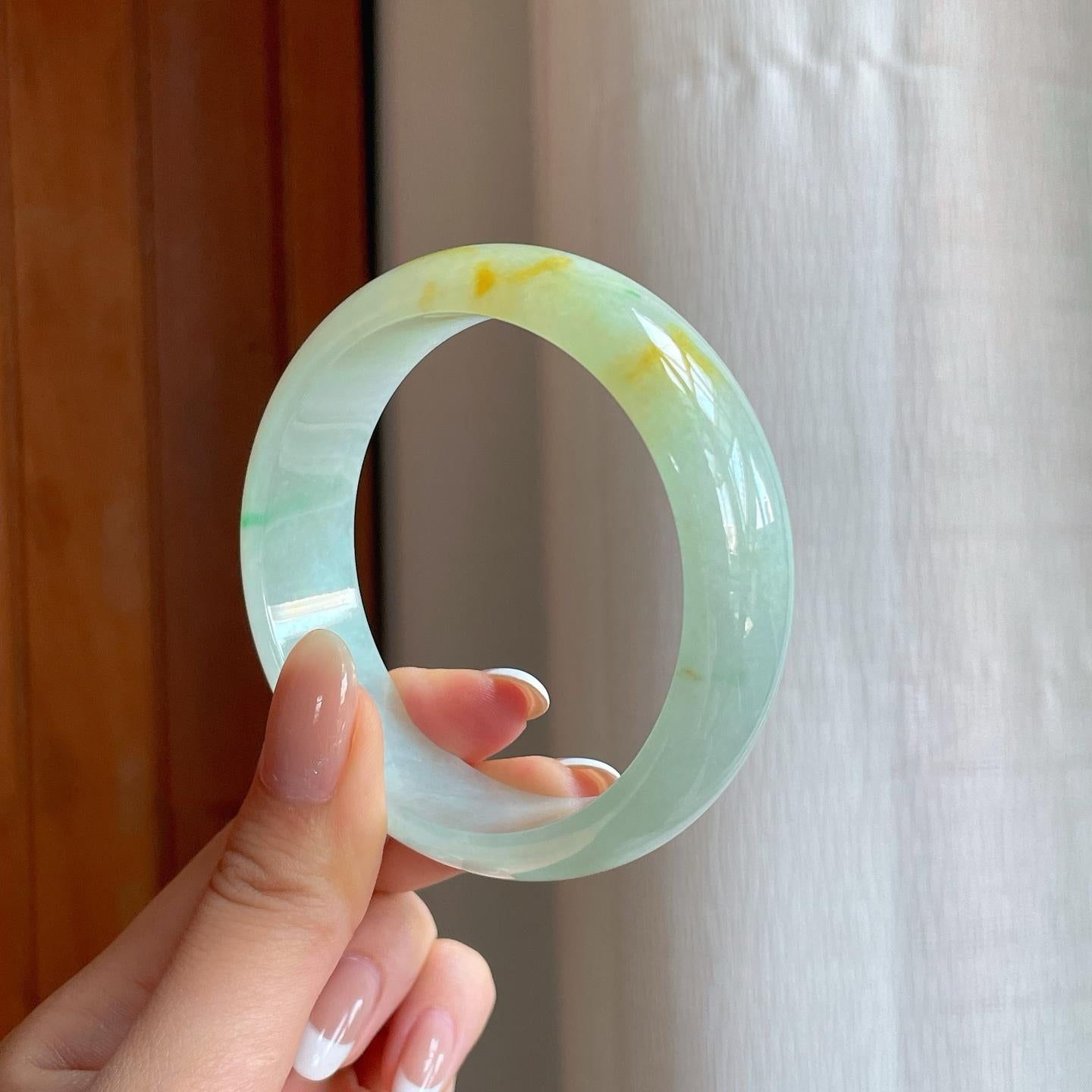 糯冰黄翡宽版翡翠平安镯（58mm)（yc376690）