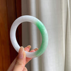 糯冰白底青翡翠圆条手镯（58.2mm)（yc416032）