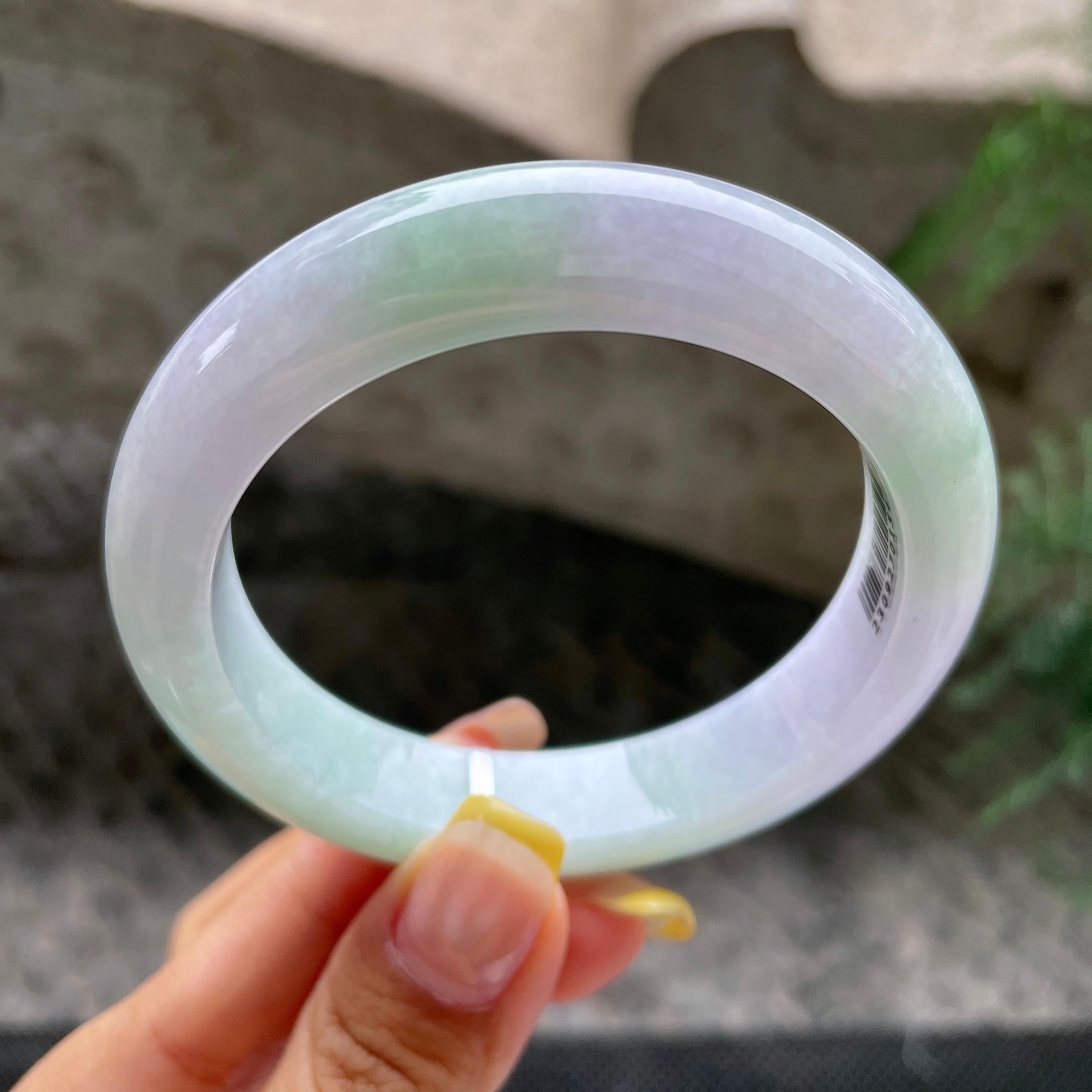 糯种春彩正圈平安镯56.2圈        天然缅甸A货翡翠（yc392735）