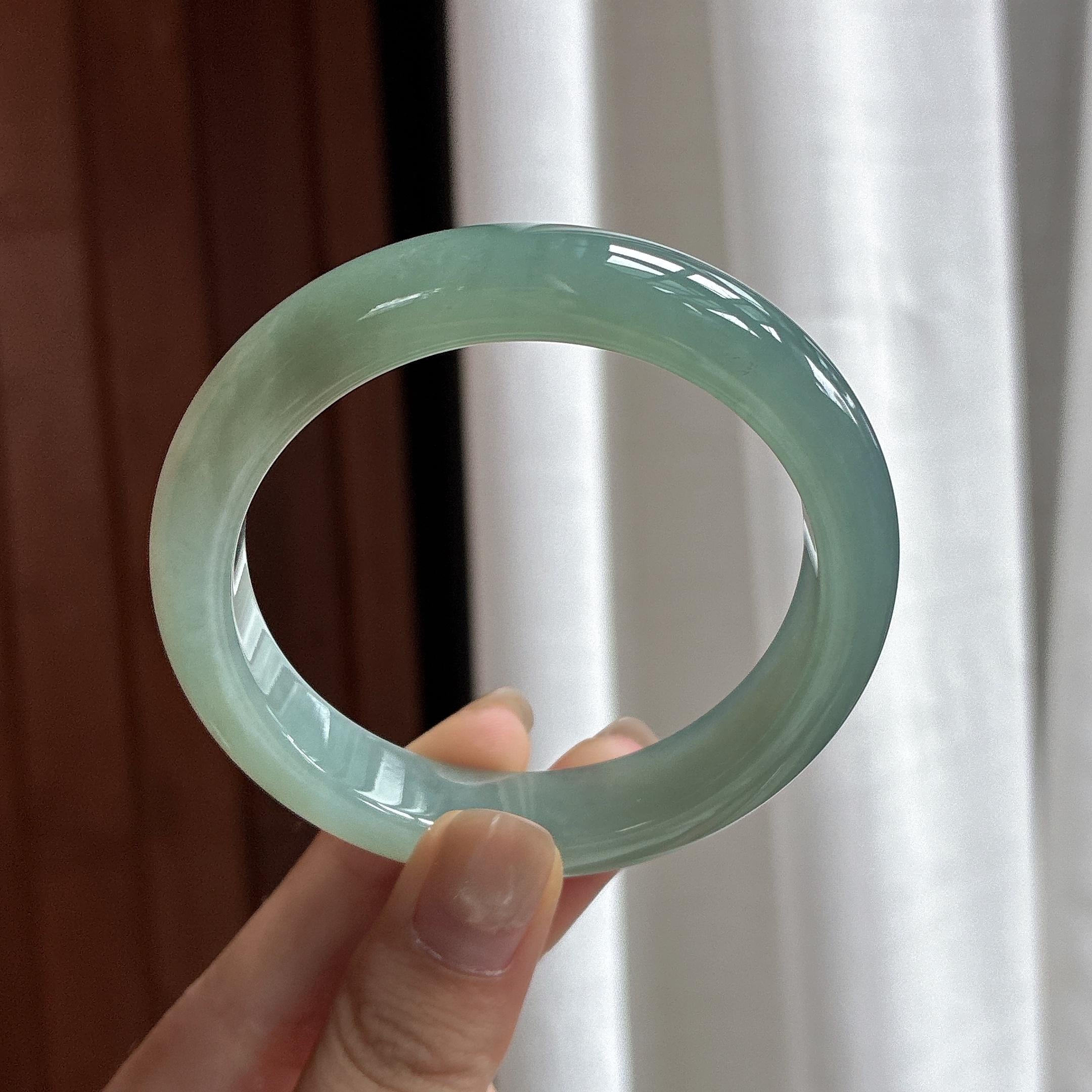糯冰湖水绿正圈平安镯 55圈 天然缅甸A货翡翠（yc482246）