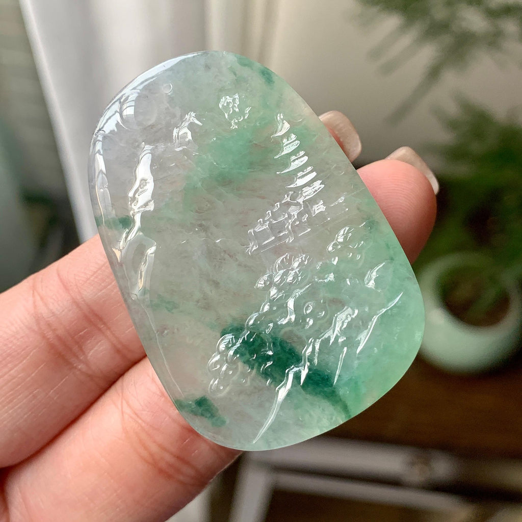 糯冰种飘花山水牌挂件（yc284441）
