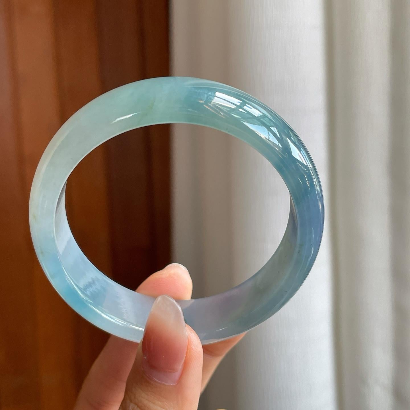 冰种蓝紫宽版翡翠平安镯（57.5mm）（yc325737）