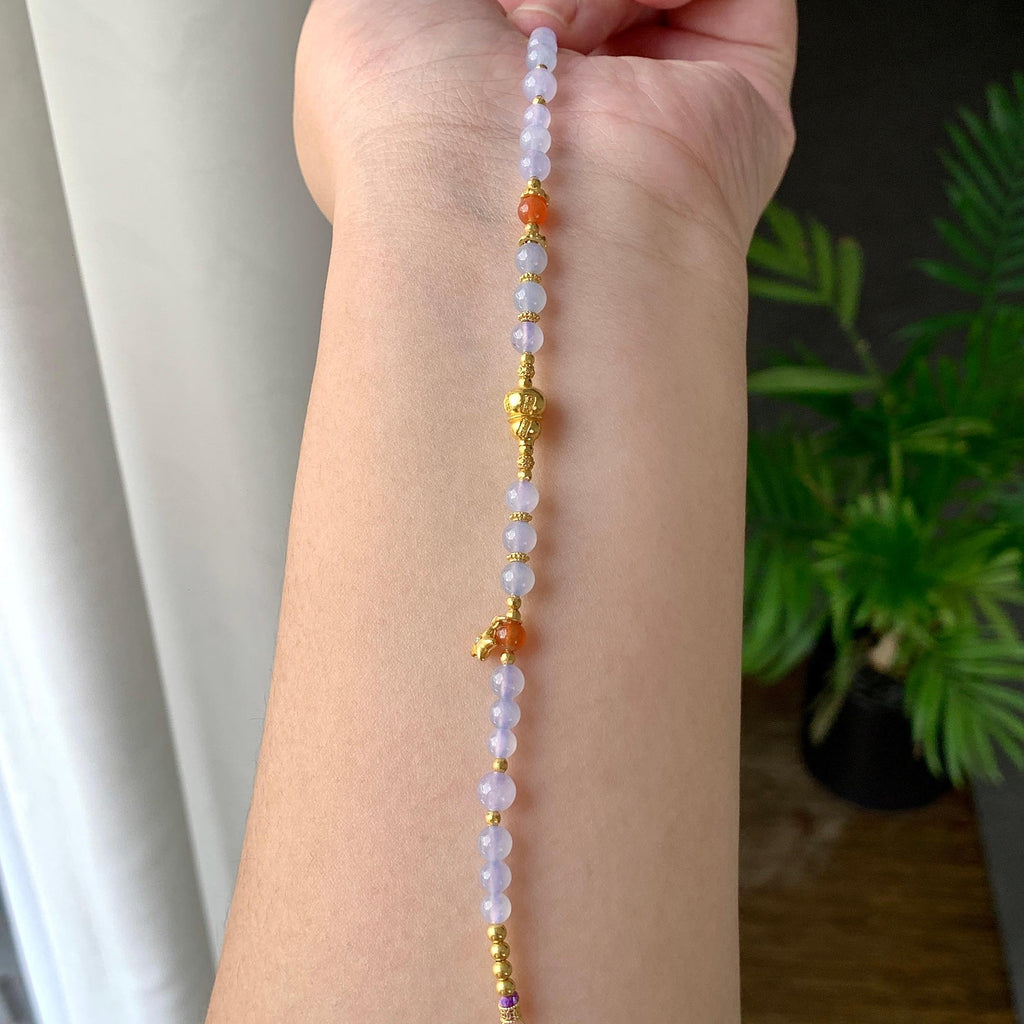 18K金镶糯冰种淡紫罗兰小米珠手链（yc232459）