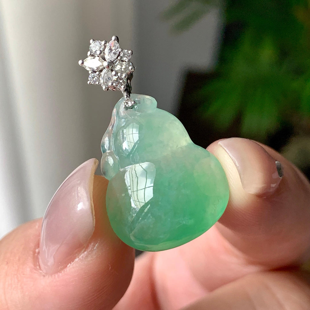 18K金钻镶糯冰种晴水葫芦吊坠  天然缅甸A货翡翠（yc406926）
