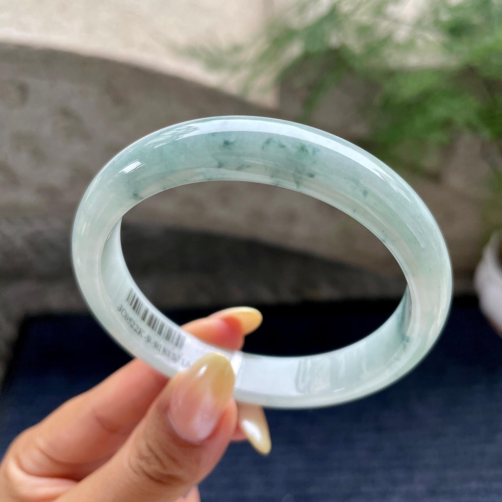大圈口 细糯种飘花正圈平安镯60.7圈 天然缅甸A货翡翠（yc468005）