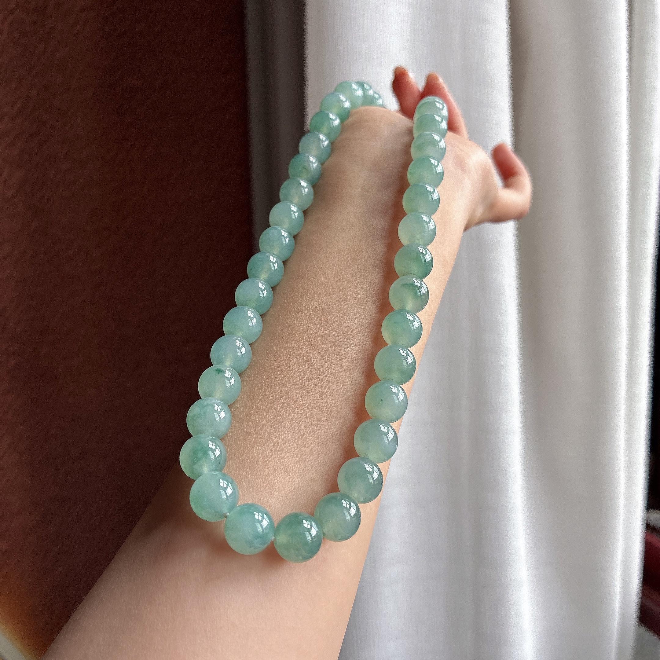 冰种飘花珠串项链 天然缅甸A货翡翠（yc528491）