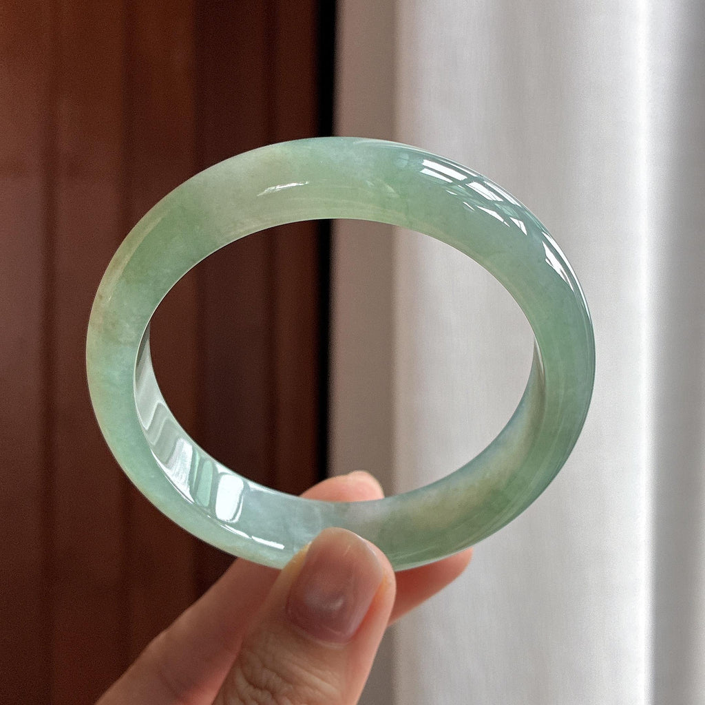 糯冰淡湖水绿正圈平安镯 57圈 天然缅甸A货翡翠（yc483635）