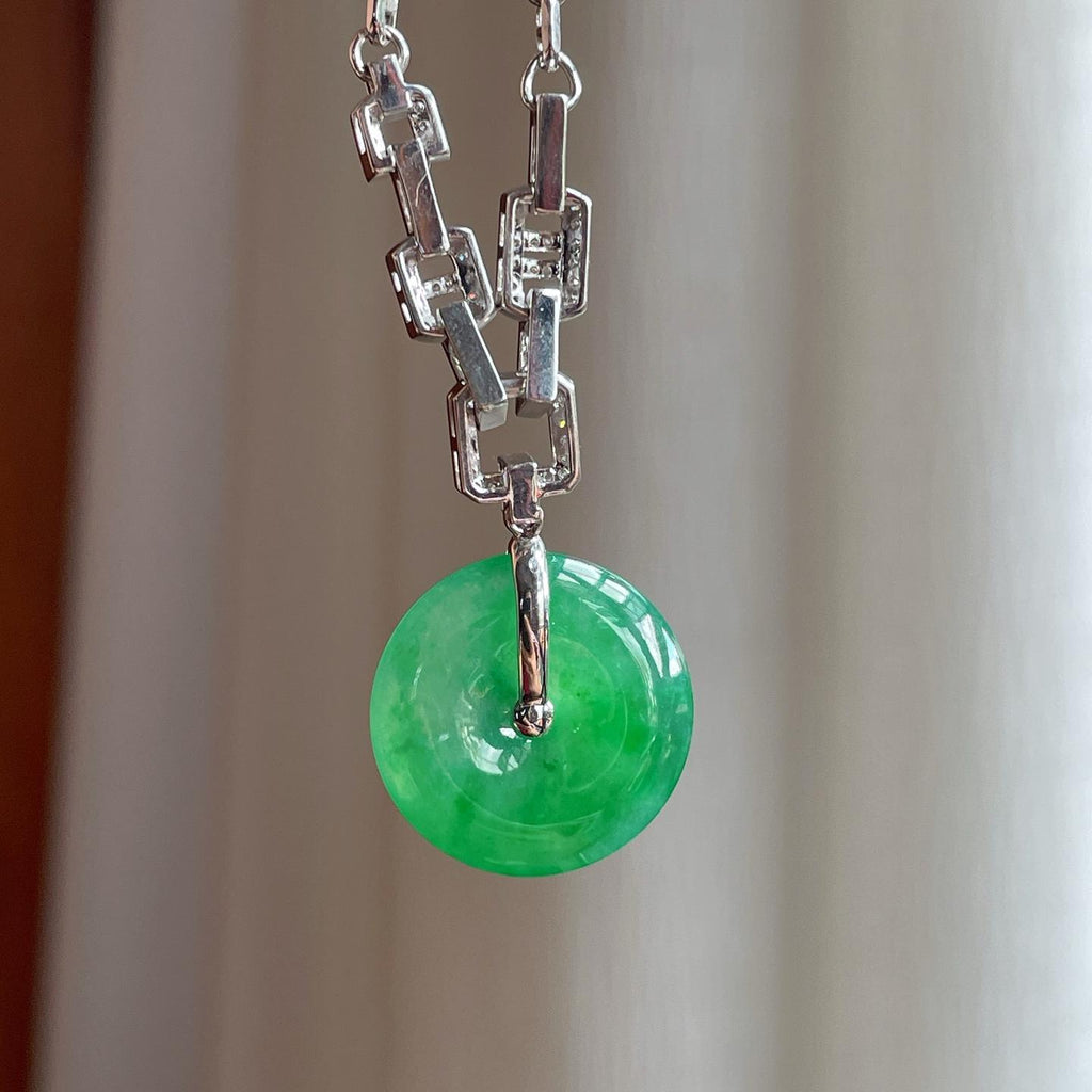 18k金镶冰种满绿翡翠平安扣（yc254042）