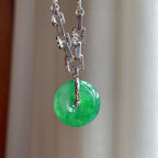 18k金镶冰种满绿翡翠平安扣（yc254042）