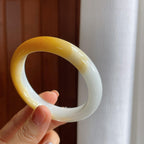 细糯冰黄翡半山半水翡翠平安镯（58mm）（yc276516）