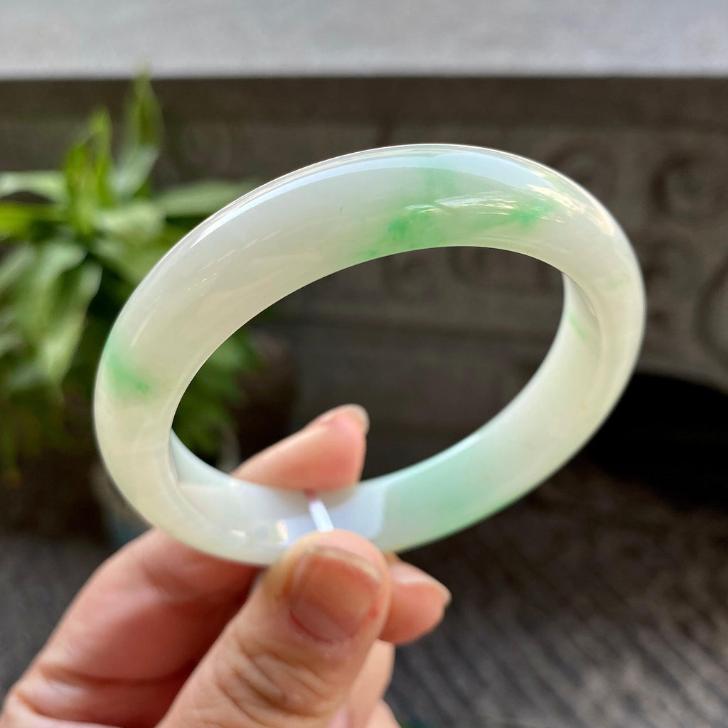 细糯种白底青平安镯（56.5mm）（yc311005）