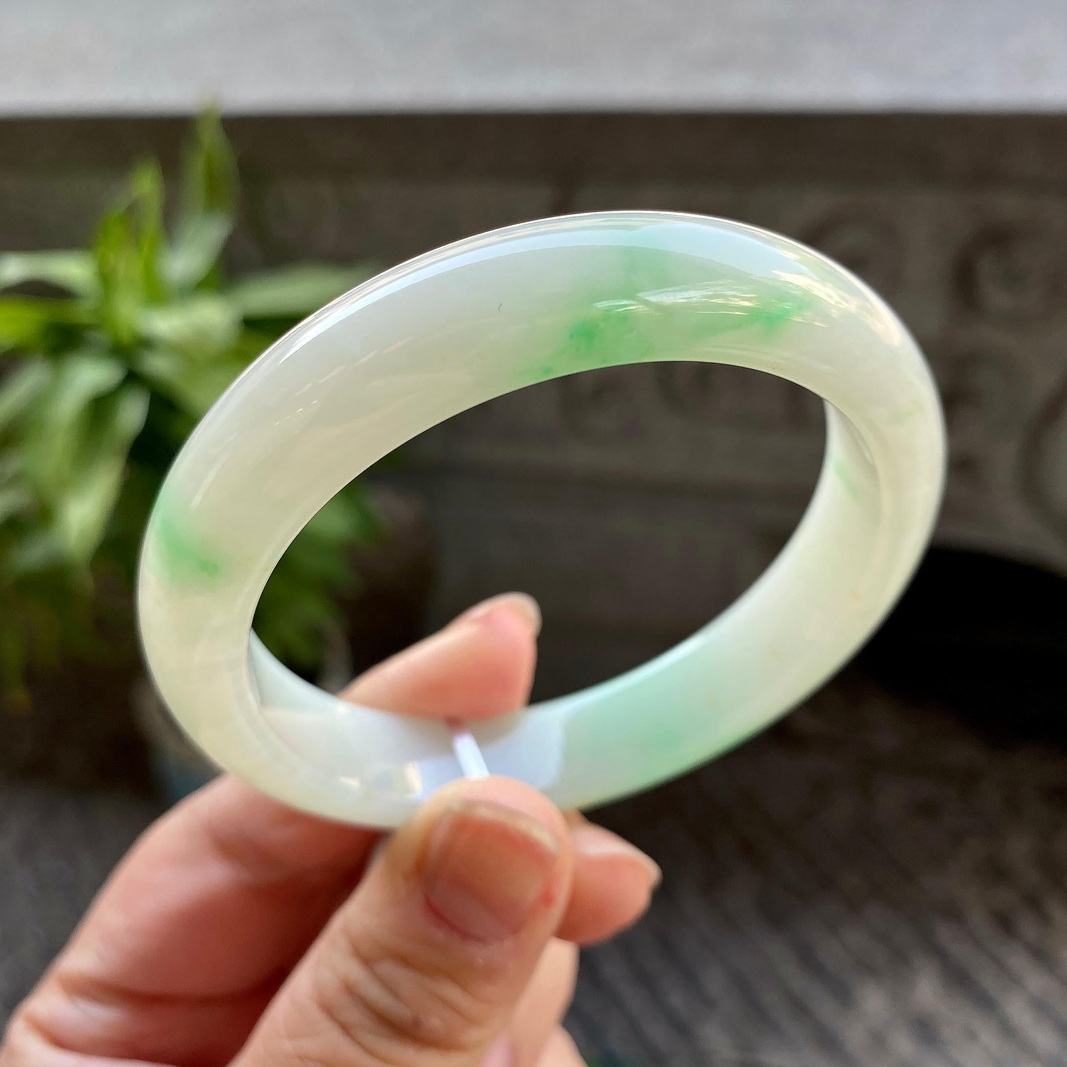 细糯种白底青平安镯（56.5mm）（yc311005）