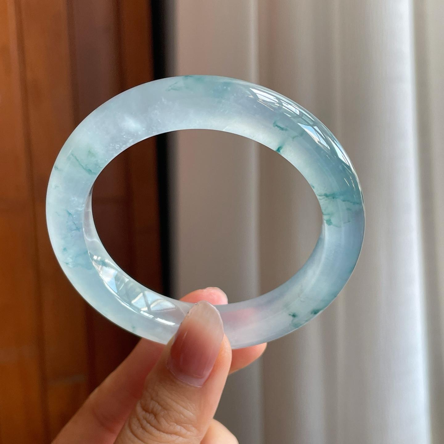 冰玻种飘花翡翠平安镯（56.5mm）（yc312887）