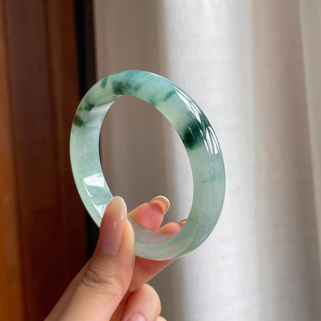 糯冰飘花翡翠平安镯（55.8mm)（yc403966）
