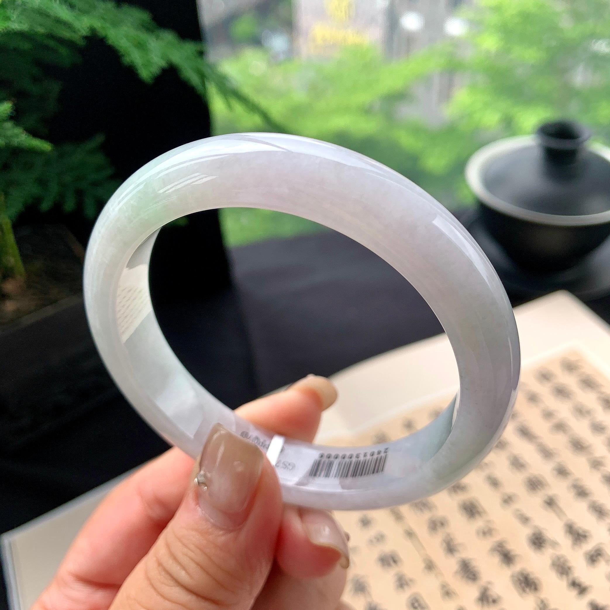 细糯种淡春彩正圈平安镯 57.8圈口 天然缅甸A货翡翠（yc473080）