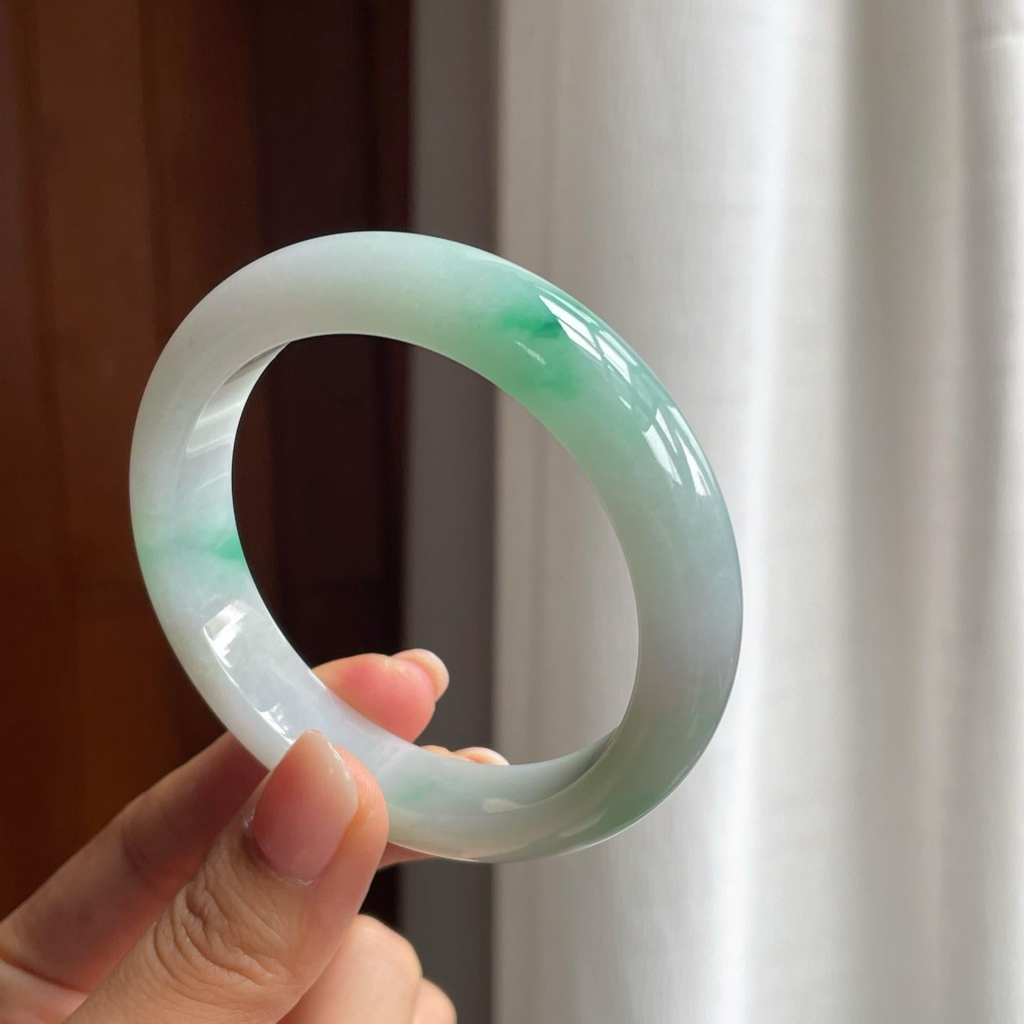 糯冰带色翡翠平安镯（57.5mm）（yc377983）