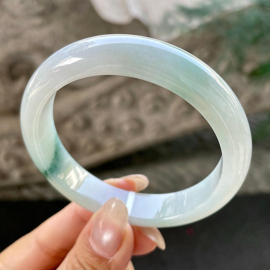 细糯种飘绿花正圈平安镯57圈    天然缅甸A货翡翠（yc348223）