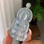 18k金钻镶冰种无色观音挂件（yc246703）