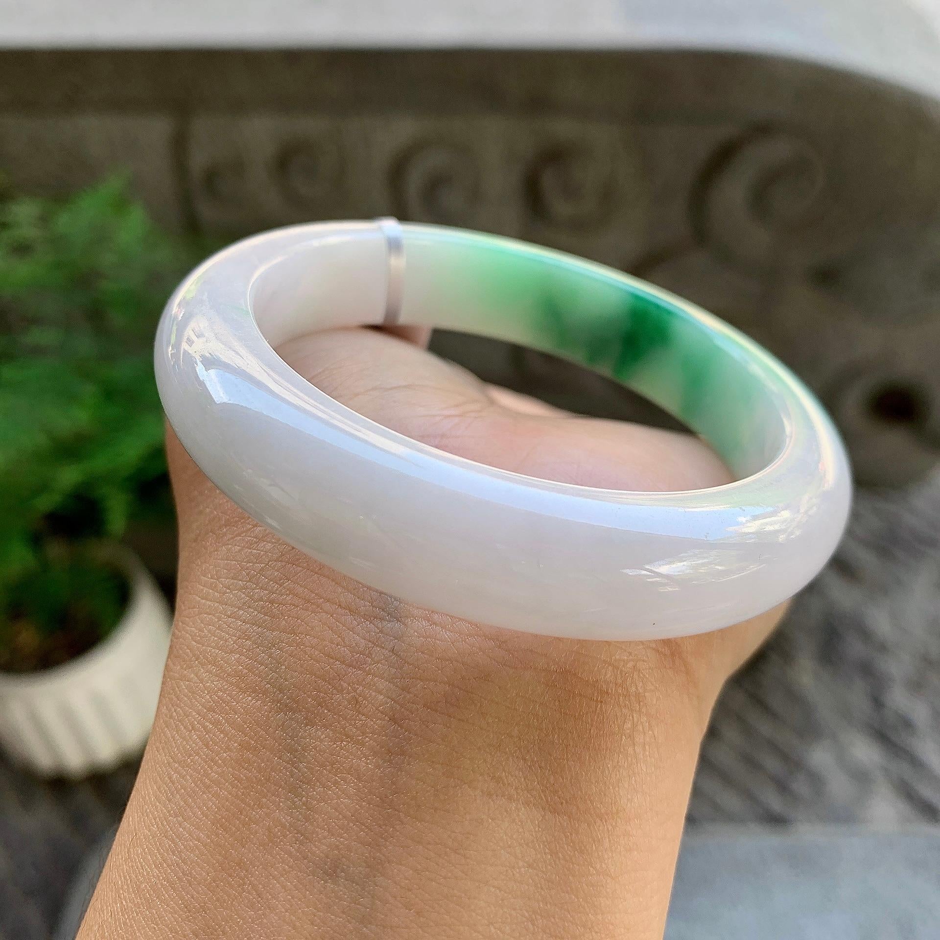 细糯种飘绿平安镯（55.6mm）（yc213156）