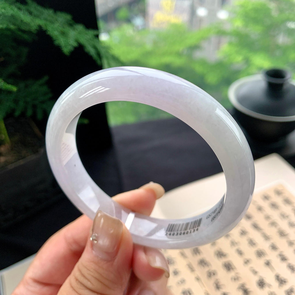 细糯种淡紫罗兰正圈平安镯 57圈口 天然缅甸A货翡翠（yc473074）