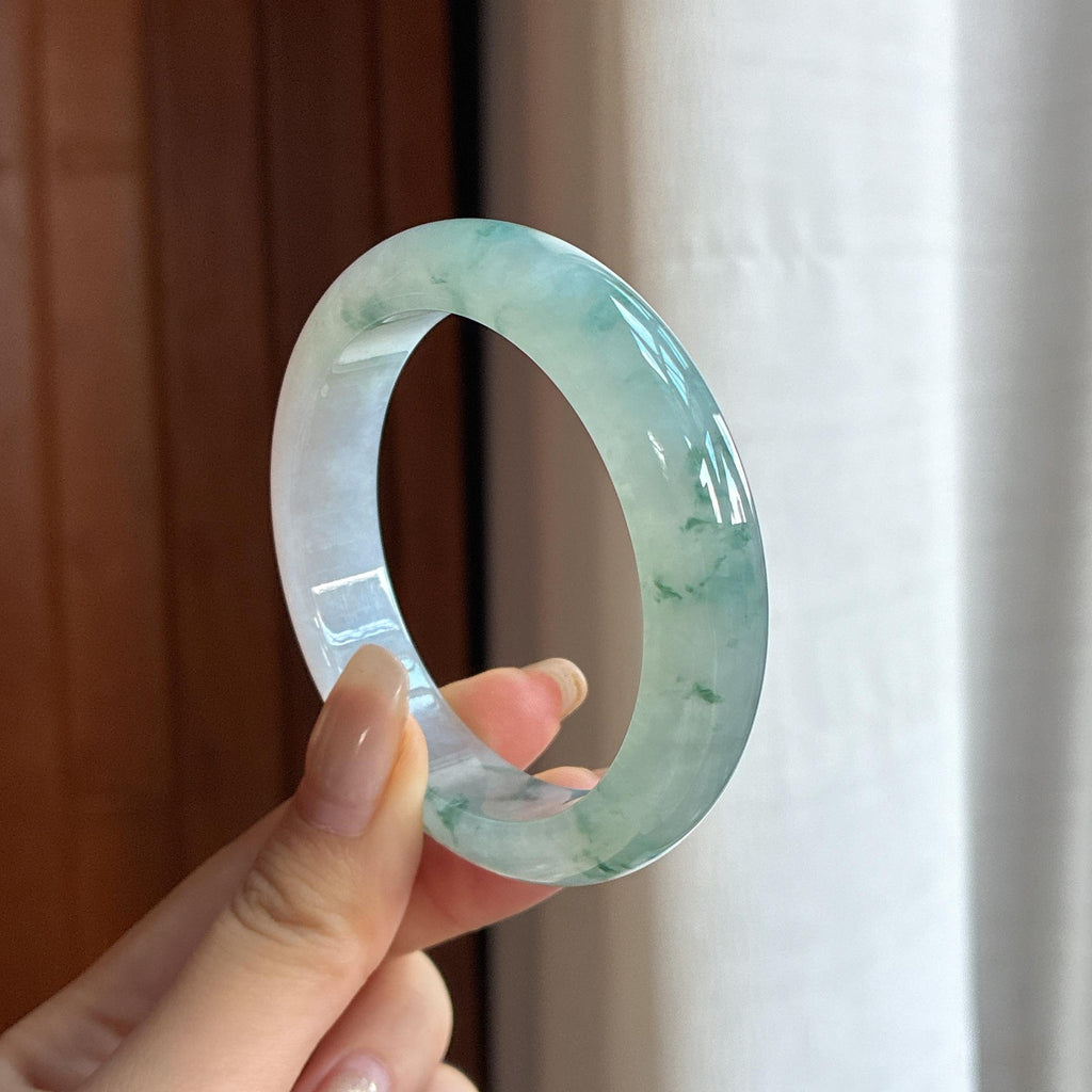 糯冰飘花正圈平安镯 53圈 天然缅甸A货翡翠（yc455490）