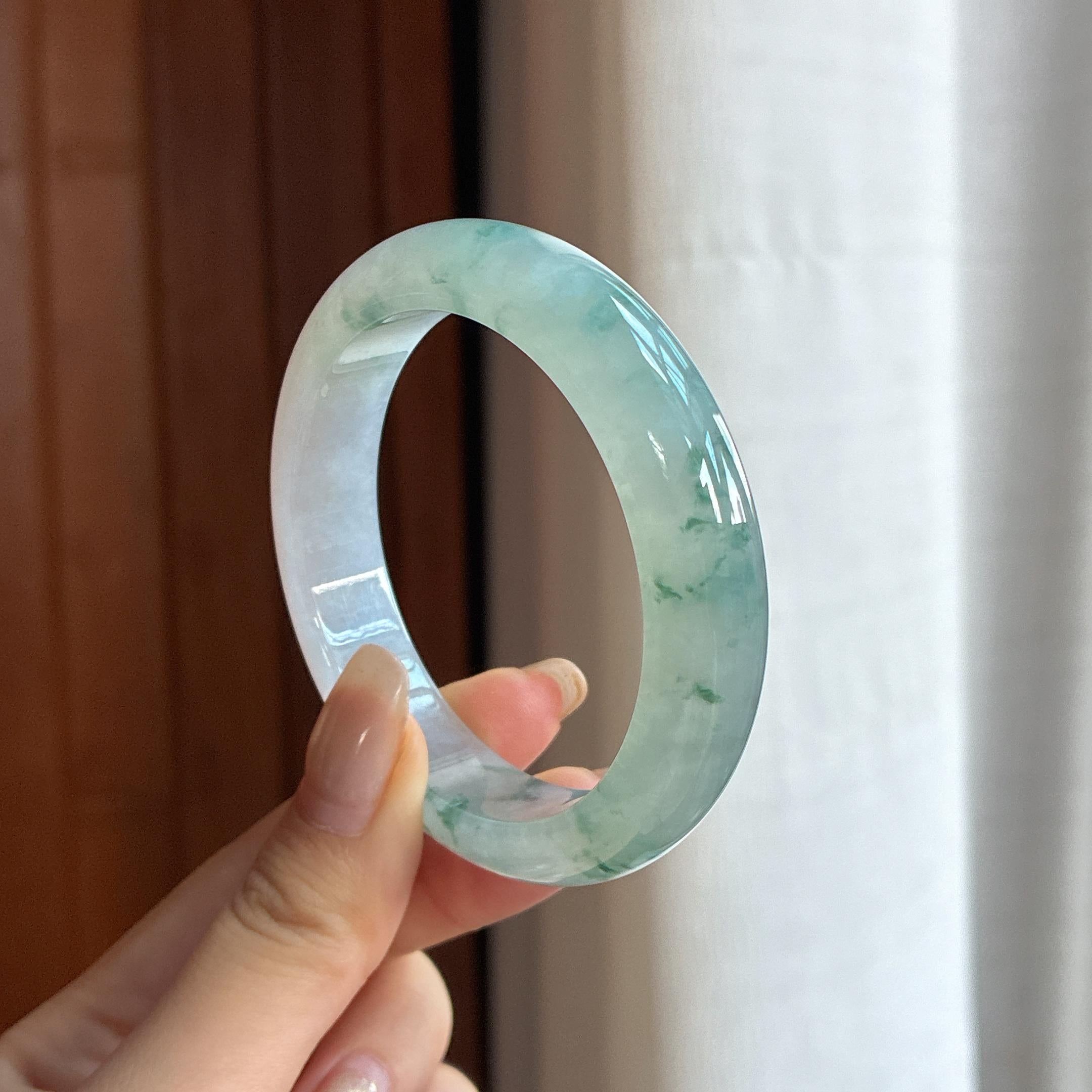 糯冰飘花正圈平安镯 53圈 天然缅甸A货翡翠（yc455490）