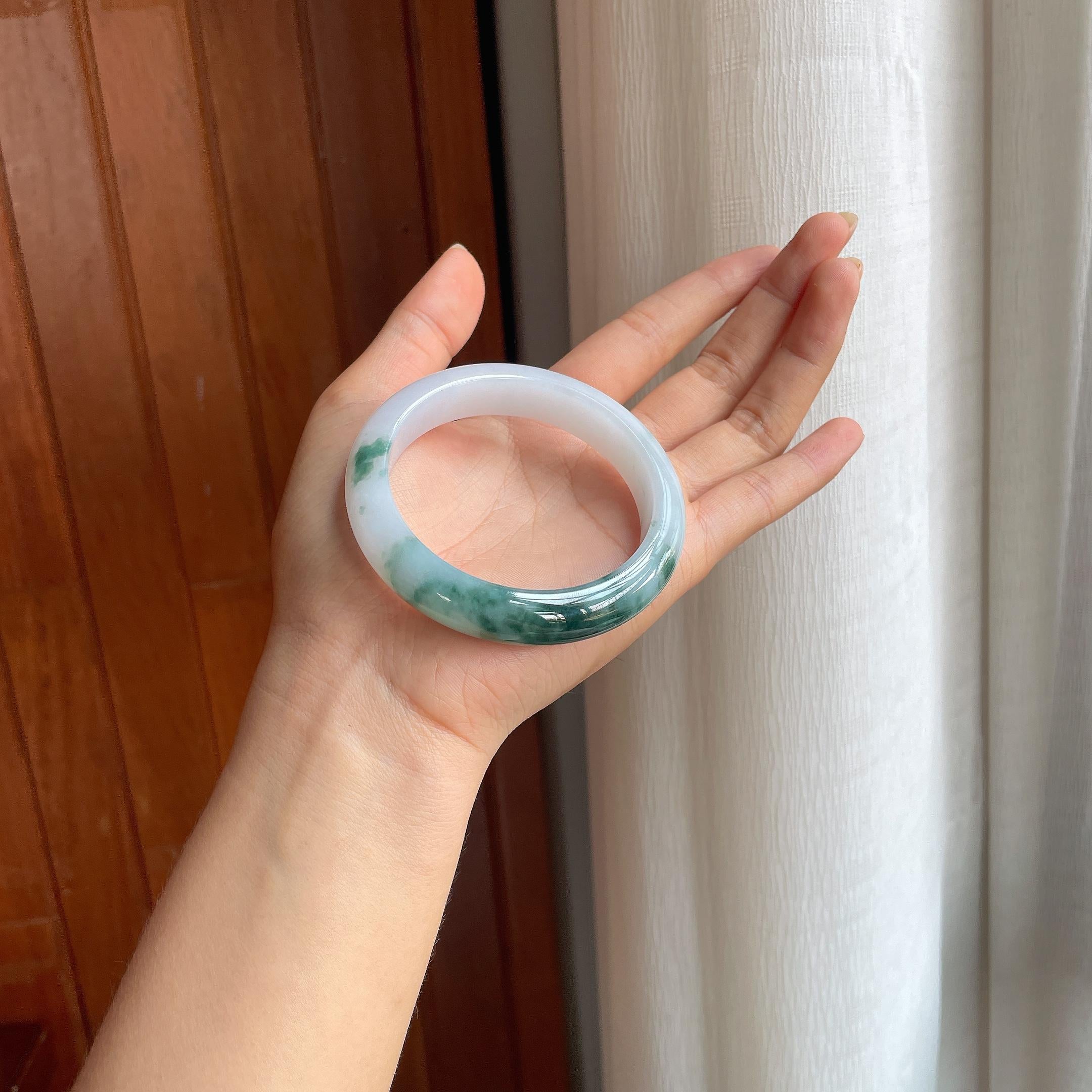 糯冰飘花翡翠平安镯(57.8mm)（yc414421）