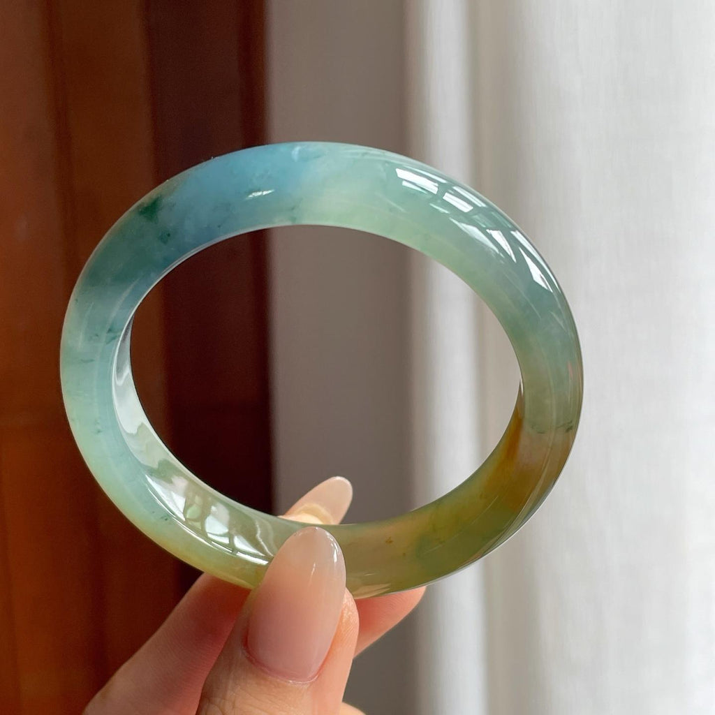 糯冰黄翡特色翡翠平安镯（54.7mm）（yc240480）