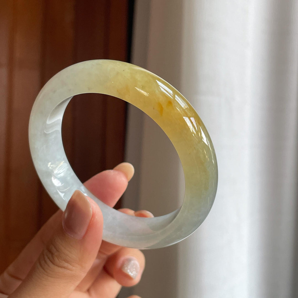 糯冰种黄翡翡翠平安镯（56.8mm）（yc424911）