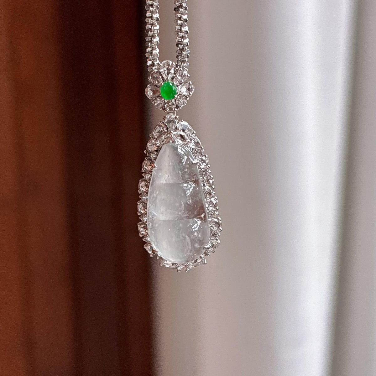 18k金镶冰种雪花棉福豆挂件（yc709050）