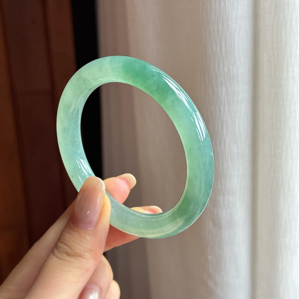 冰种湖水绿圆条手镯 50圈 天然缅甸A货翡翠（yc439616）