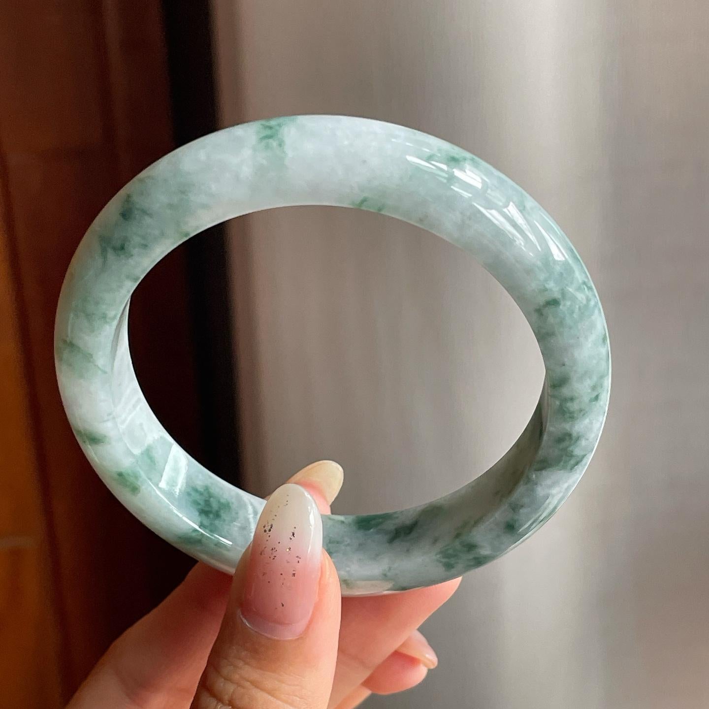 糯种飘花翡翠平安镯（56mm）（yc217254）