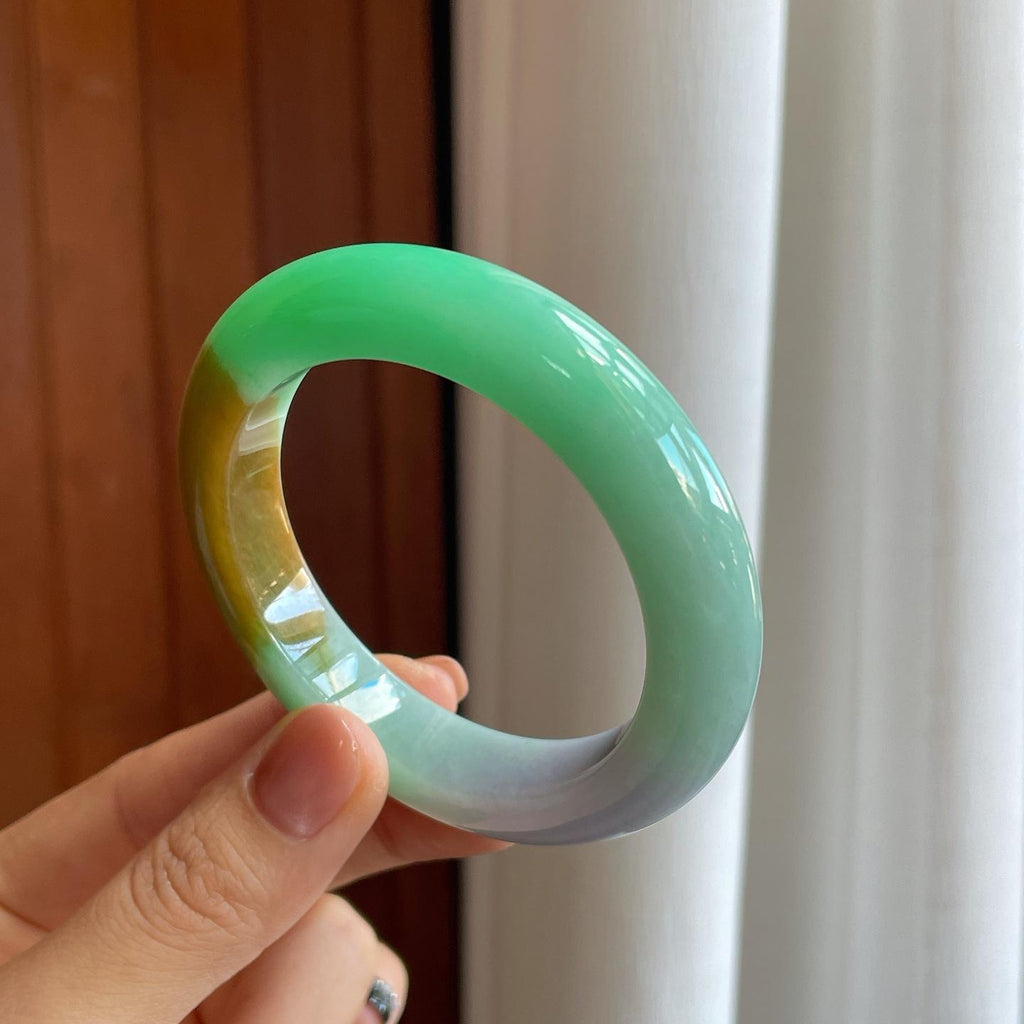 细糯冰三彩特色翡翠平安镯（53.8mm）（yc276463）