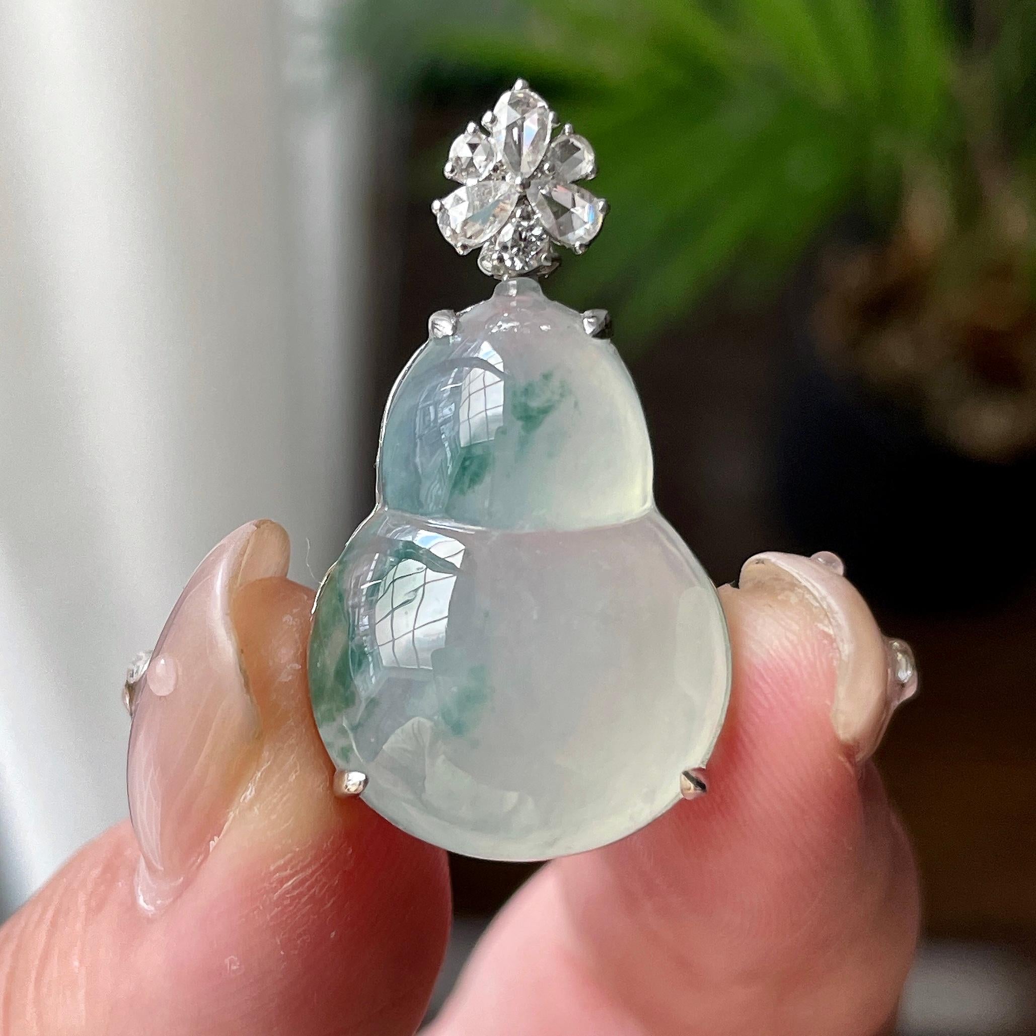 18k金镶冰种飘花葫芦挂件 天然缅甸A货翡翠（yc462959）