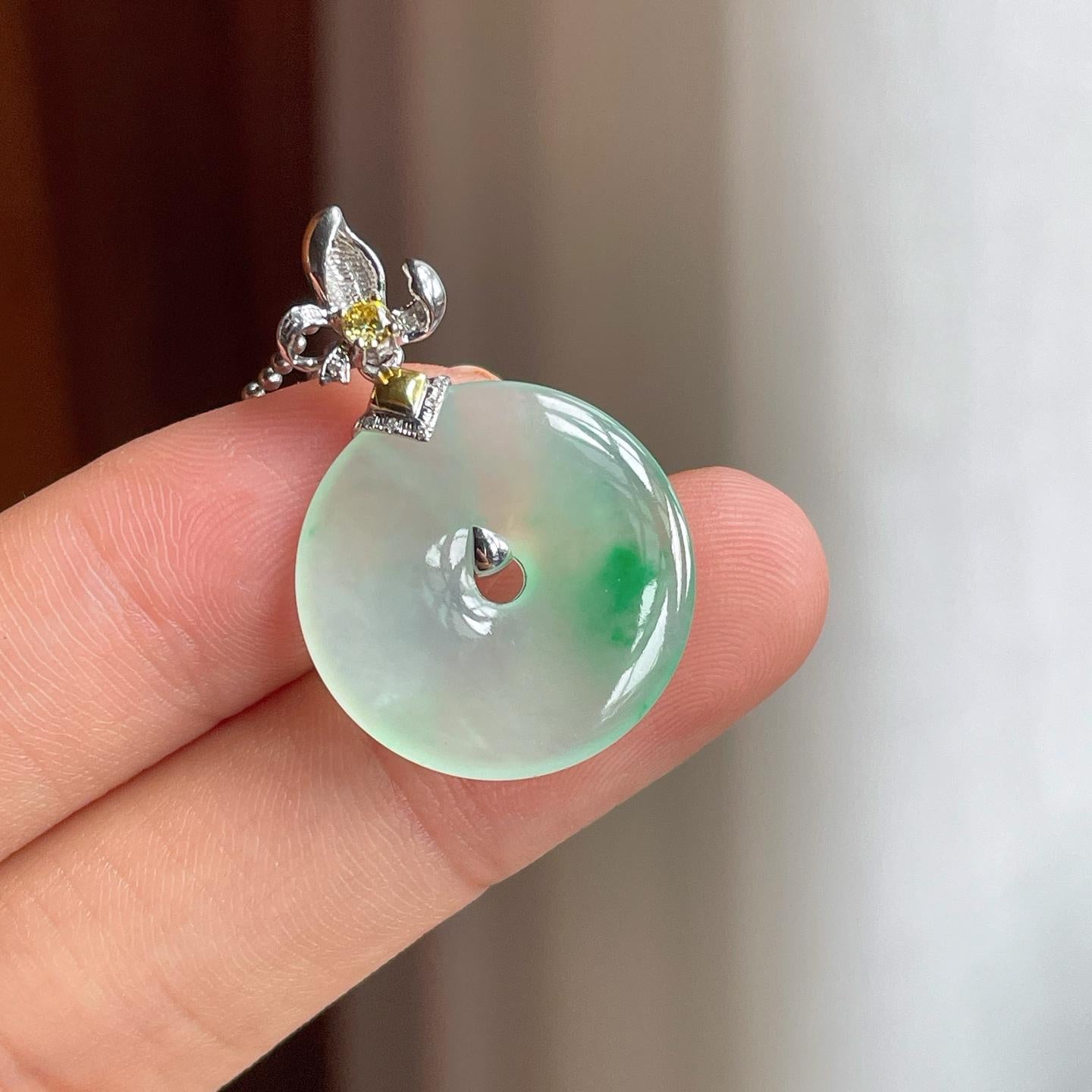 18k金扣冰种带色翡翠平安扣（yc248546）