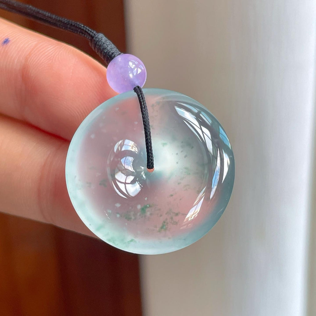 冰玻种飘蓝花翡翠平安扣（yc257256）