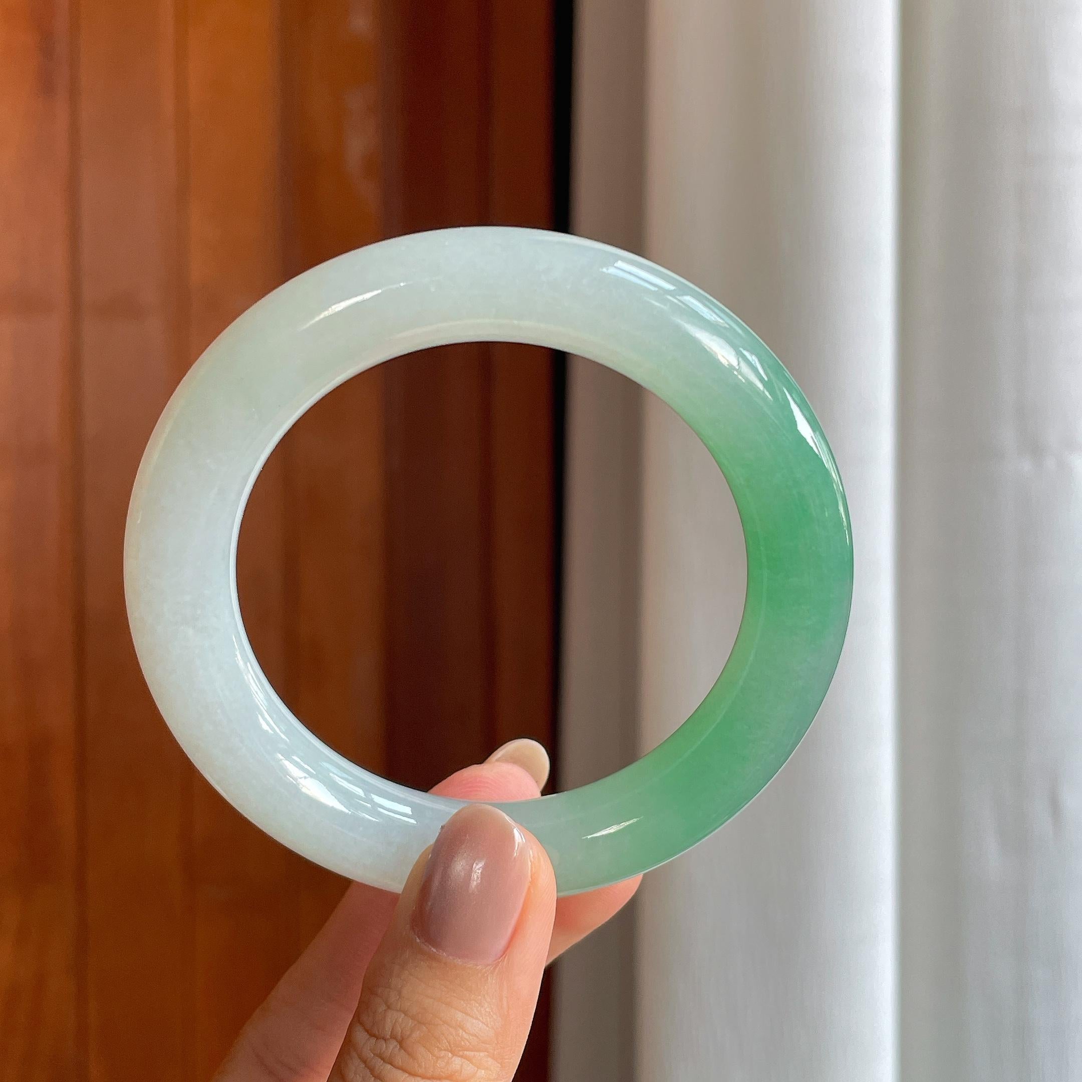 糯冰带色翡翠圆条手镯（58mm）（yc402769）