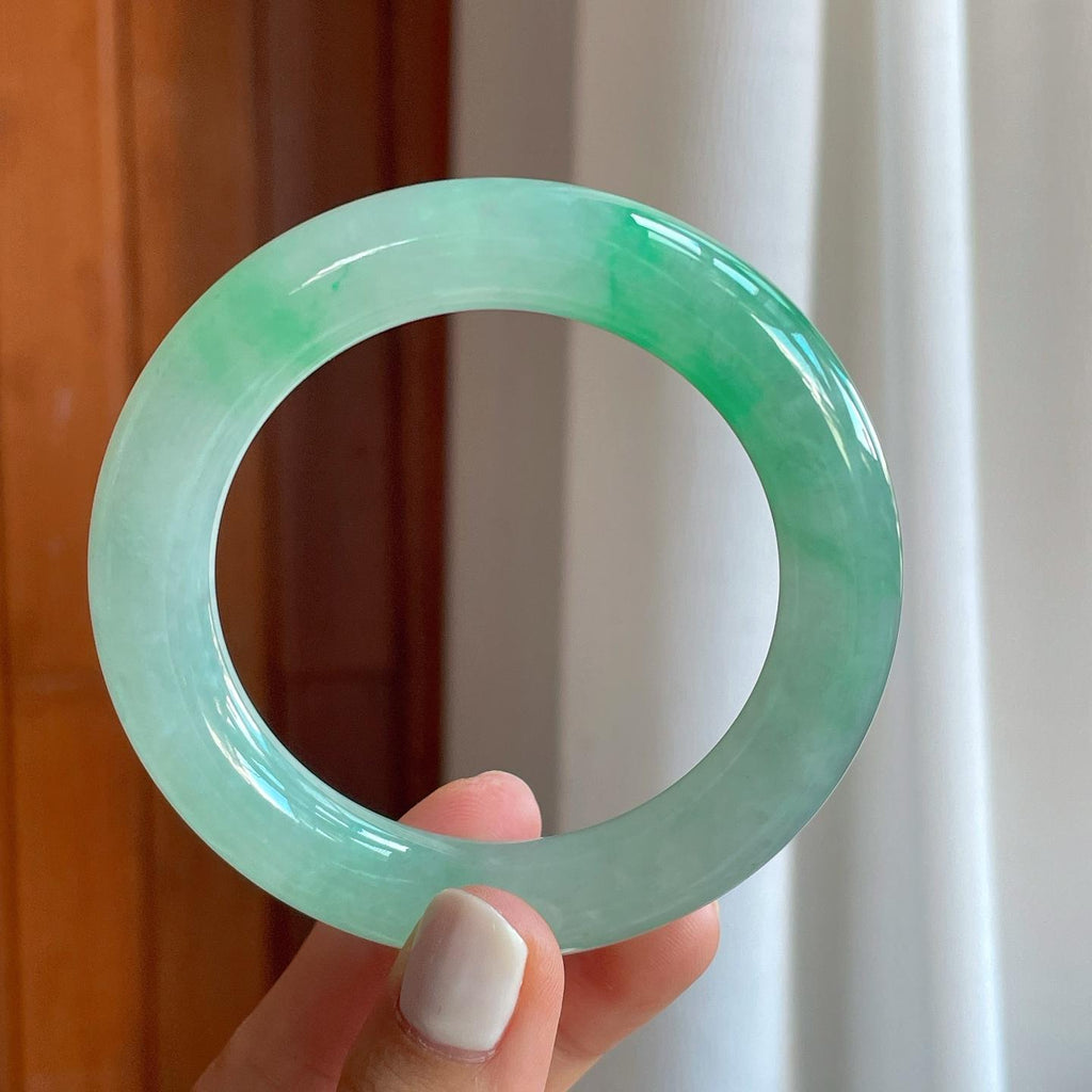 糯冰带色翡翠圆条手镯（54.8mm）（yc247172）