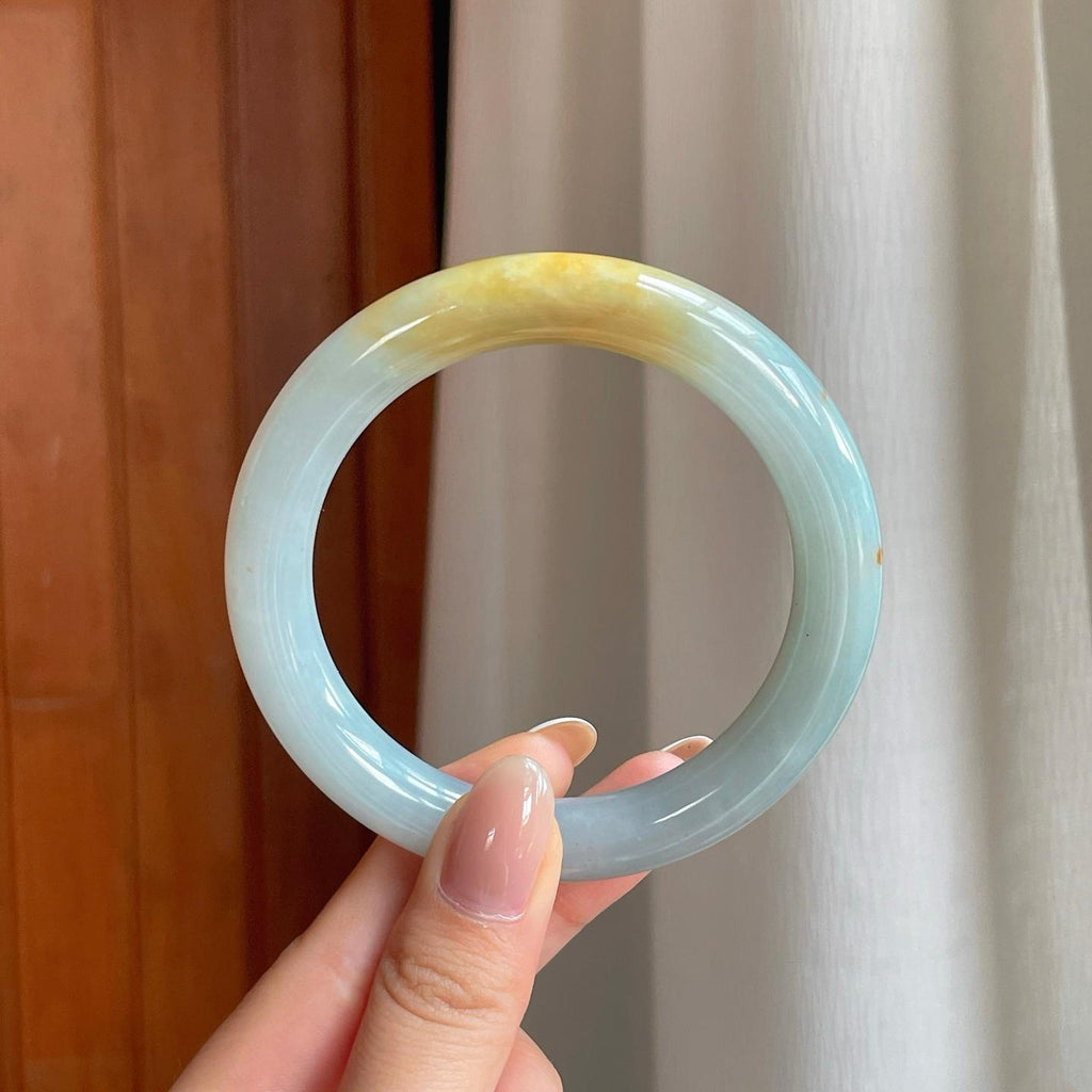 糯冰黄翡翡翠圆条手镯（58.6mm)（yc373896）