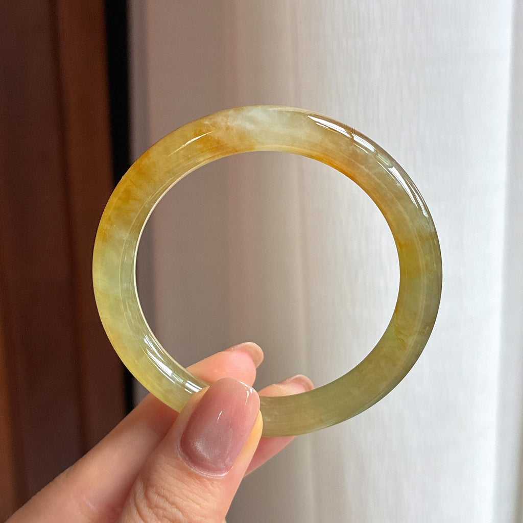 冰种黄翡翡翠圆条手镯 50圈（yc425532）