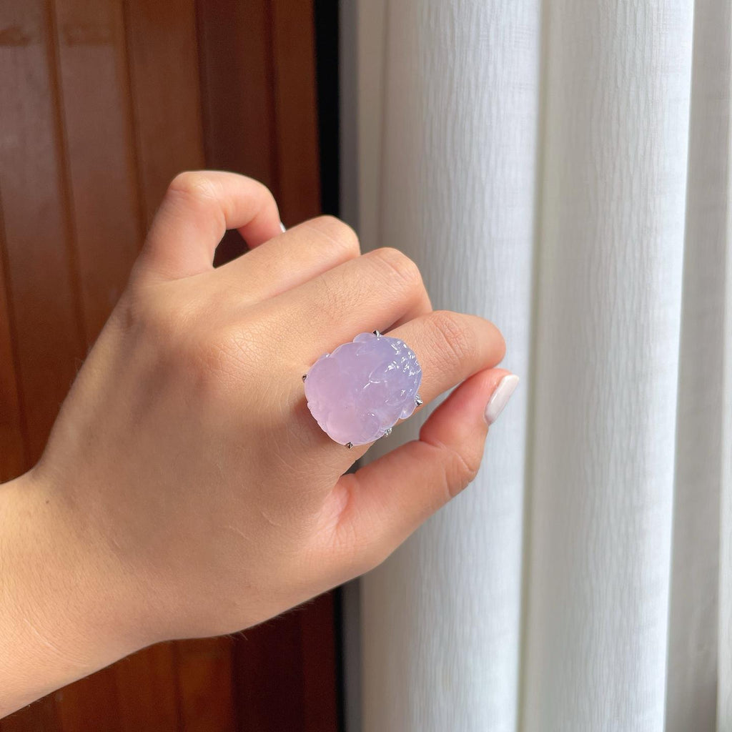 18k金钻镶冰种粉春貔貅戒指（yc253144）