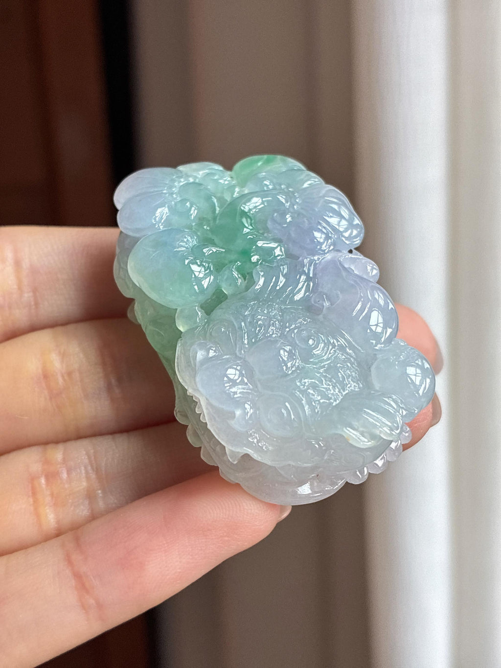糯冰春带彩翡翠貔貅天然缅甸A货翡翠（yc436963）