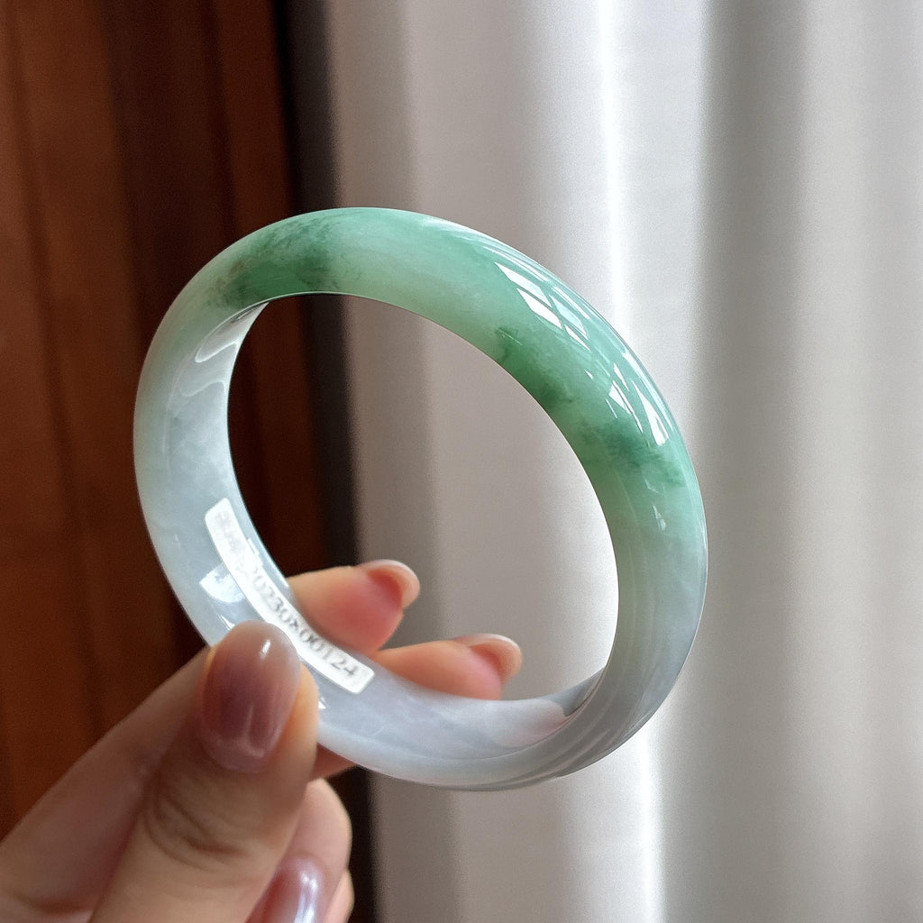 细糯冰飘花正圈平安镯 56圈 天然缅甸A货翡翠（yc537605）