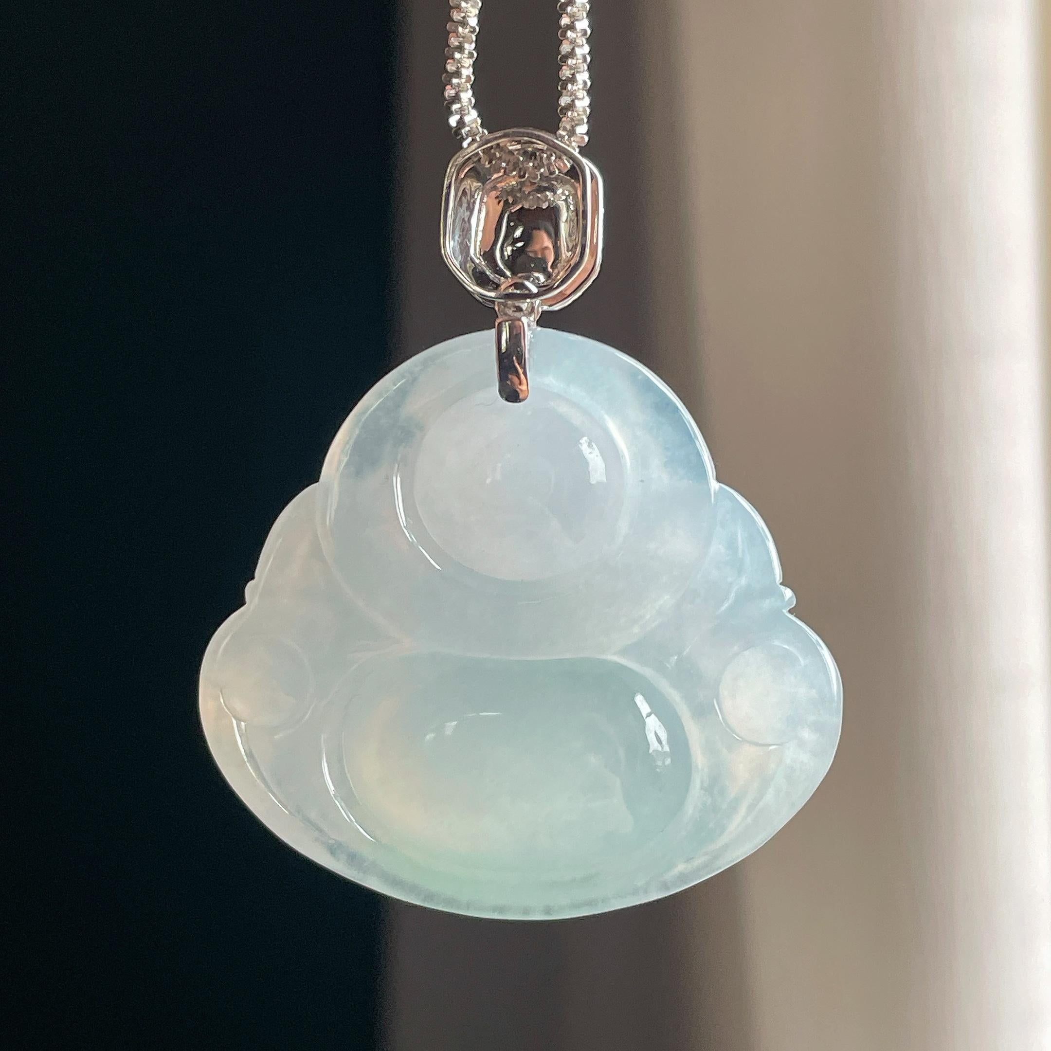 18k金扣糯冰种淡底色翡翠佛公（yc358318）